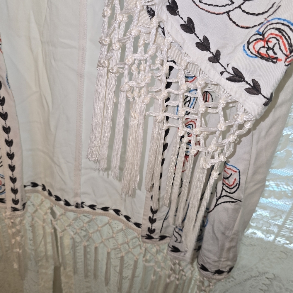 Ariat Embroidered Western White Kimono With Fringe Womens XXL - Picture 8 of 10